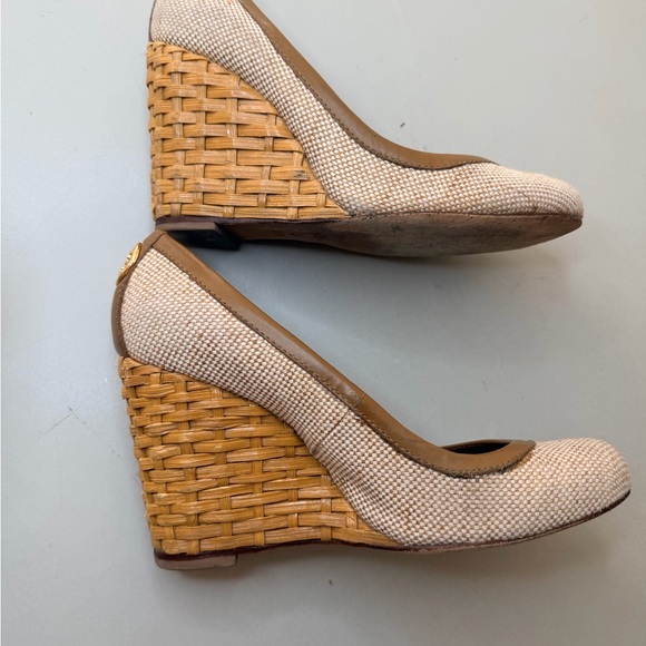 Tory Burch Brown and Cream Woven Wedges - Picture 12 of 15